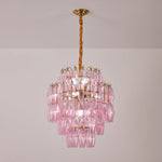 Pink Glass Prism Chandelier in Brass with Hand-Blown Triedri Glass