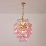 Pink Glass Prism Chandelier in Brass with Hand-Blown Triedri Glass
