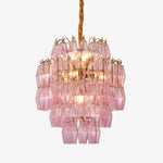 Pink Glass Prism Chandelier in Brass with Hand-Blown Triedri Glass