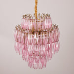 Pink Glass Prism Chandelier in Brass with Hand-Blown Triedri Glass