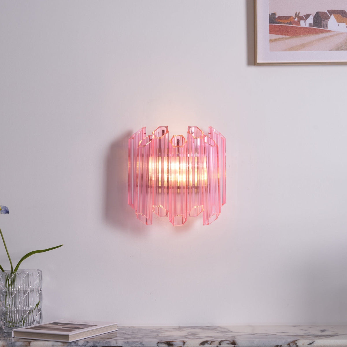 Pink Palermo Glass Wall Sconce – Hand-Blown Murano Style Blush Wall Light