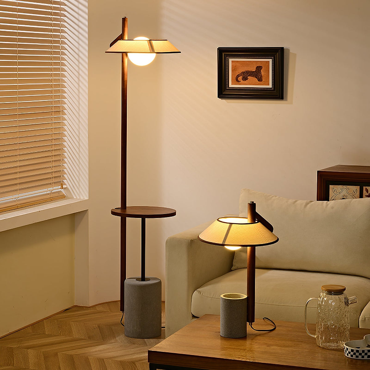 Pinnacle Floor Lamp with Walnut Stand and Cement Base