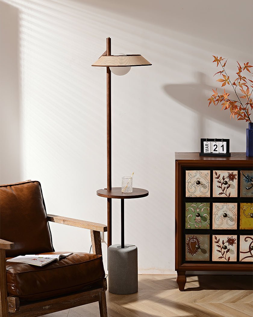 Pinnacle Floor Lamp with Walnut Stand and Cement Base