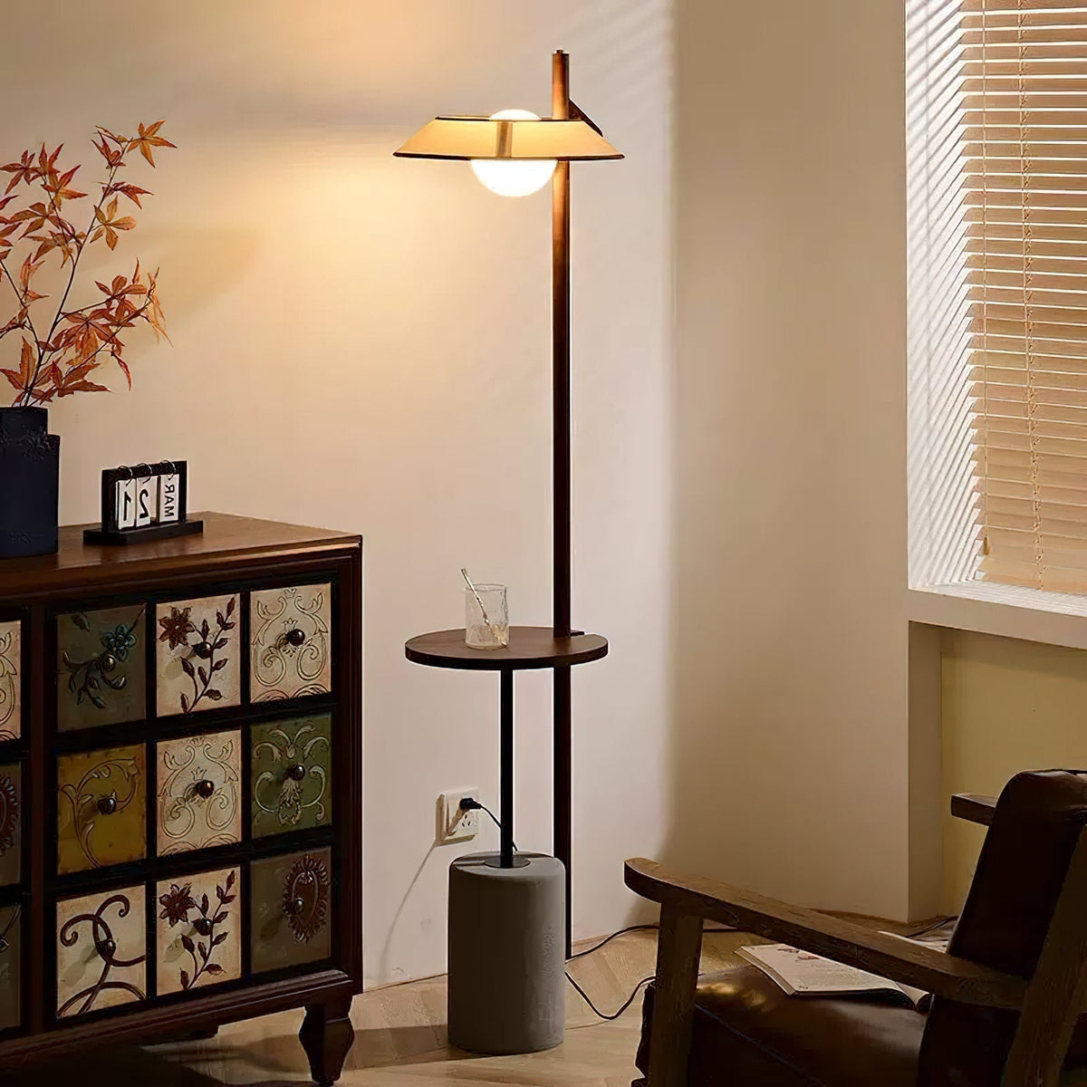 Pinnacle Floor Lamp with Walnut Stand and Cement Base