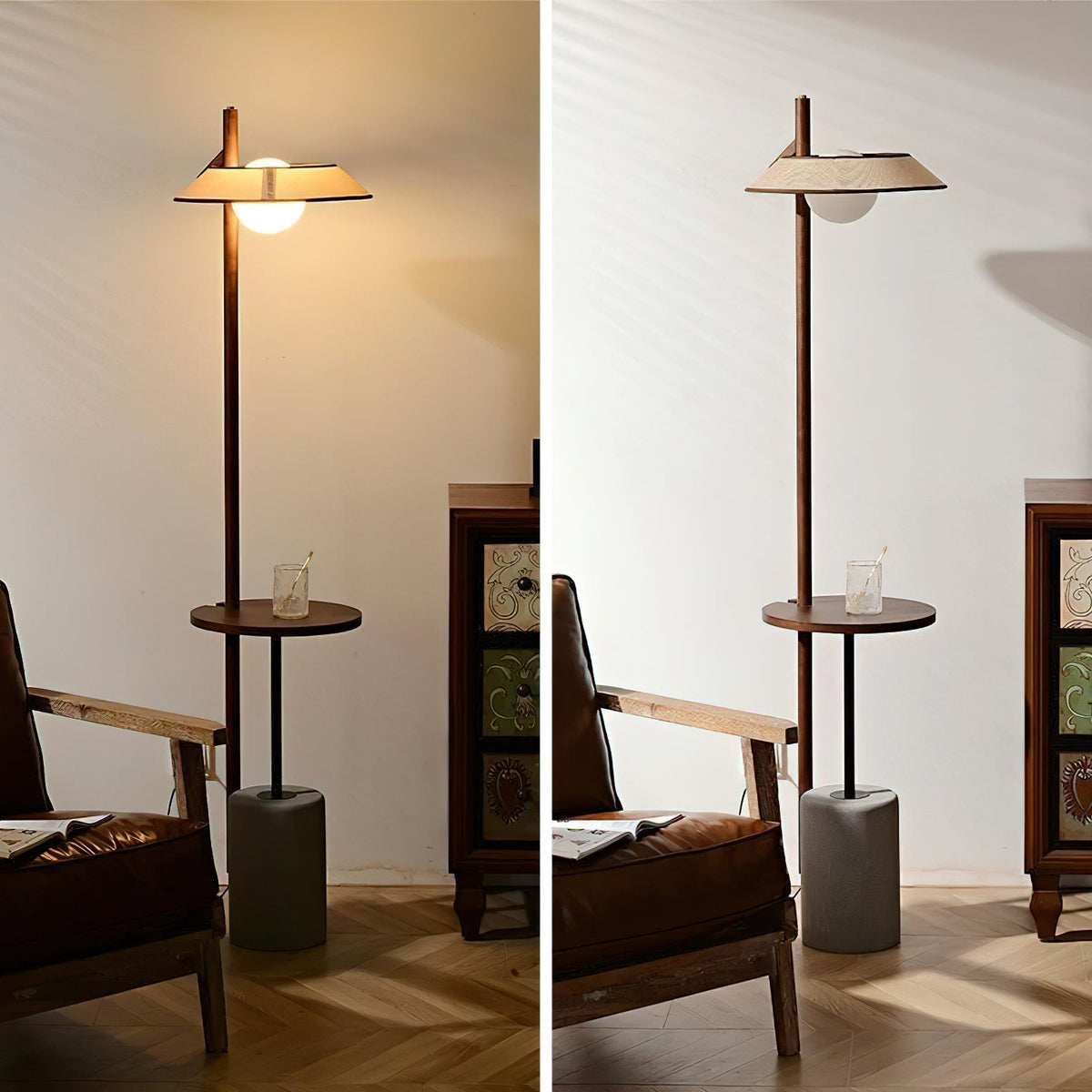 Pinnacle Floor Lamp with Walnut Stand and Cement Base
