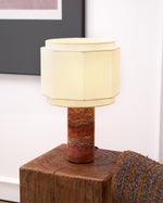 Terra Hexa Table Lamp – Red Travertine & Fabric Hexagonal Shade