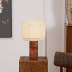 Terra Hexa Table Lamp – Red Travertine & Fabric Hexagonal Shade
