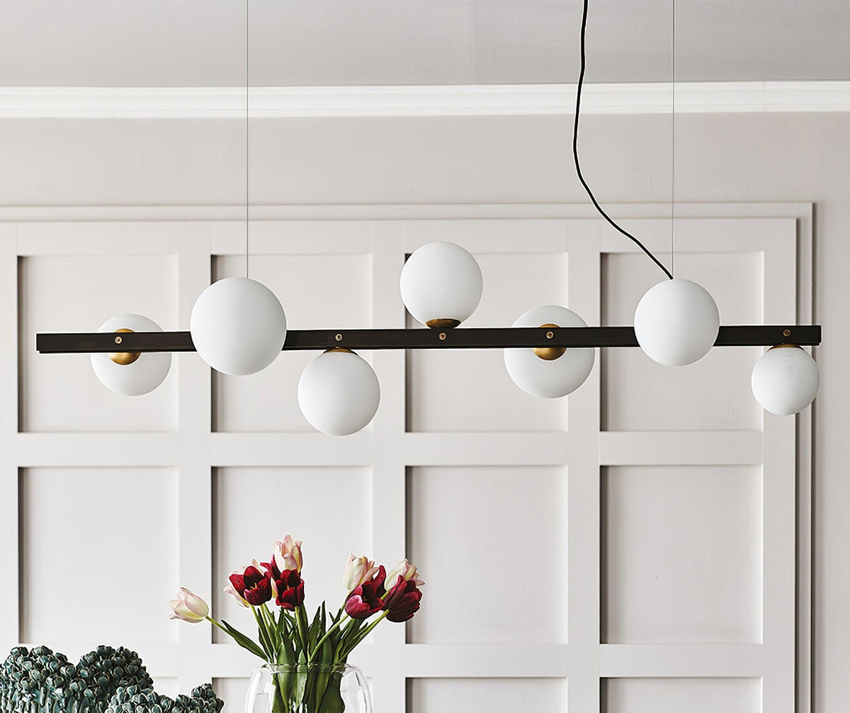 Planeta Linear Pendant Light in Brass and Glass for Kitchen Island and Dining Room