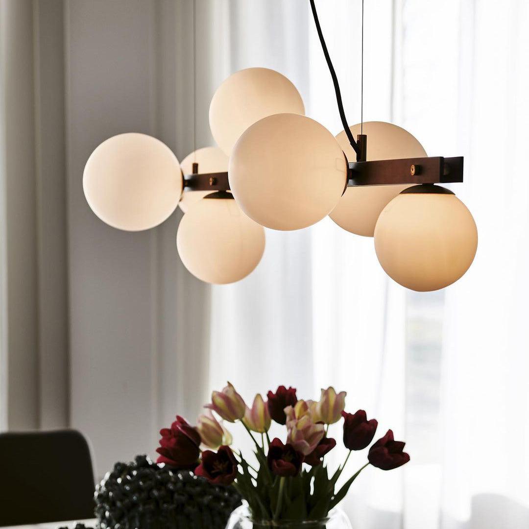 Planeta Linear Pendant Light in Brass and Glass for Kitchen Island and Dining Room