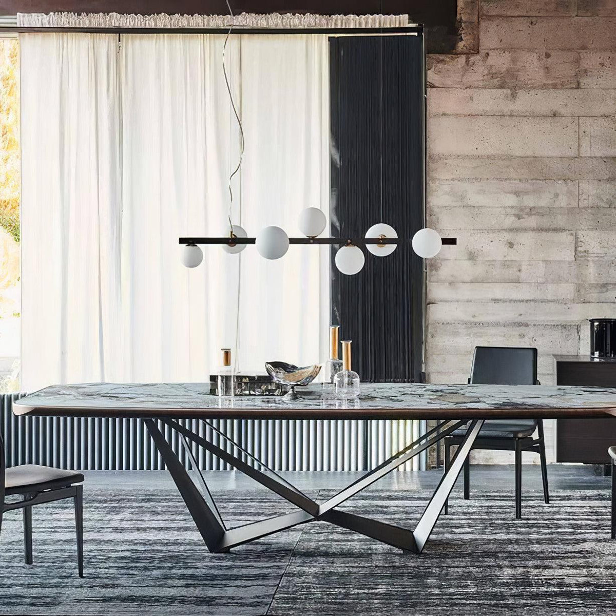 Planeta Linear Pendant Light in Brass and Glass for Kitchen Island and Dining Room