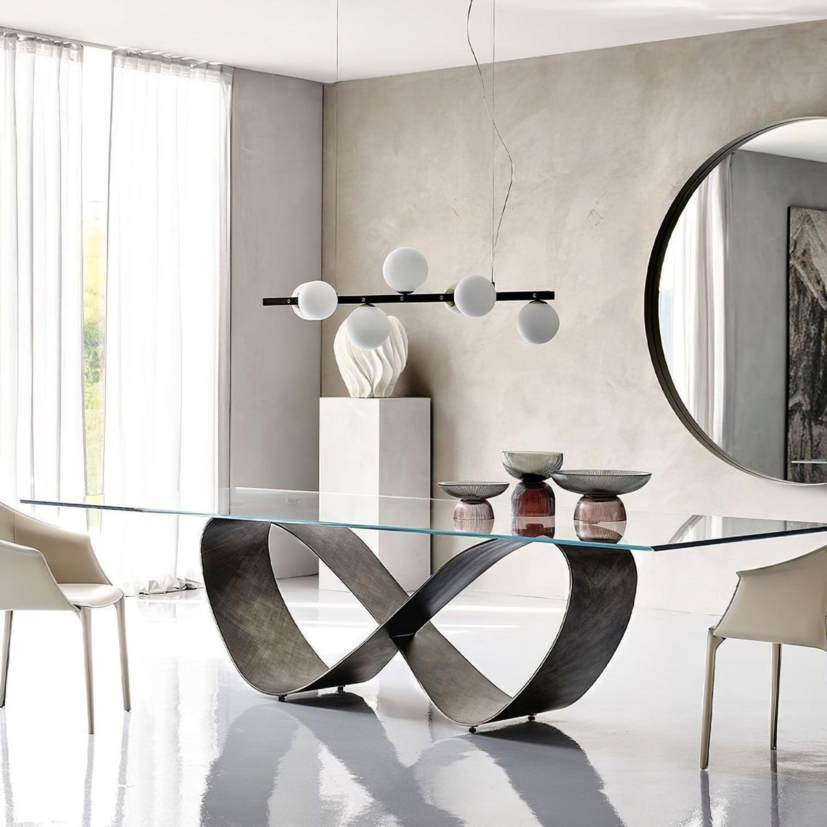 Planeta Linear Pendant Light in Brass and Glass for Kitchen Island and Dining Room