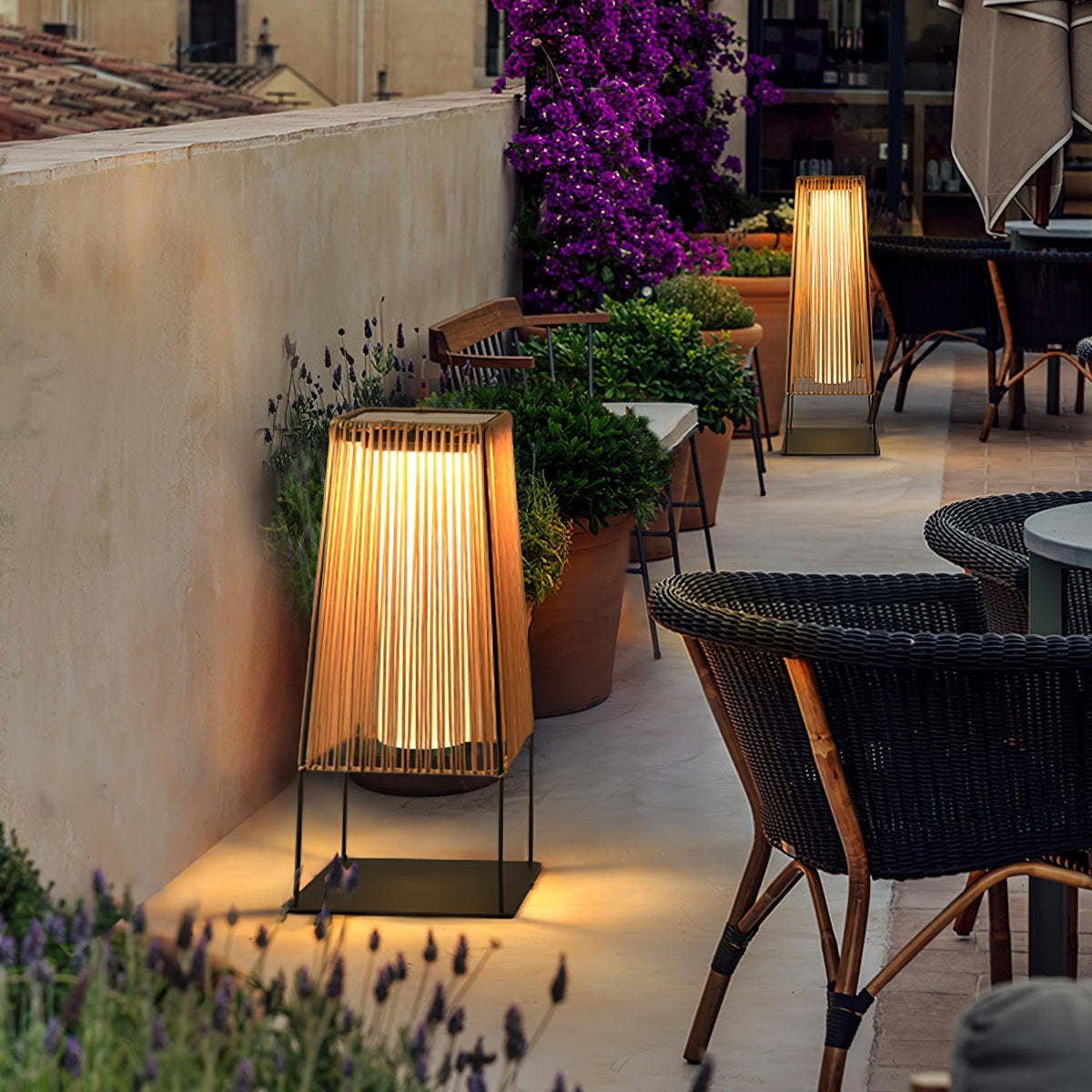 Plastic Rattaplastic Rattan Outdoor Post Light With Solar Panel