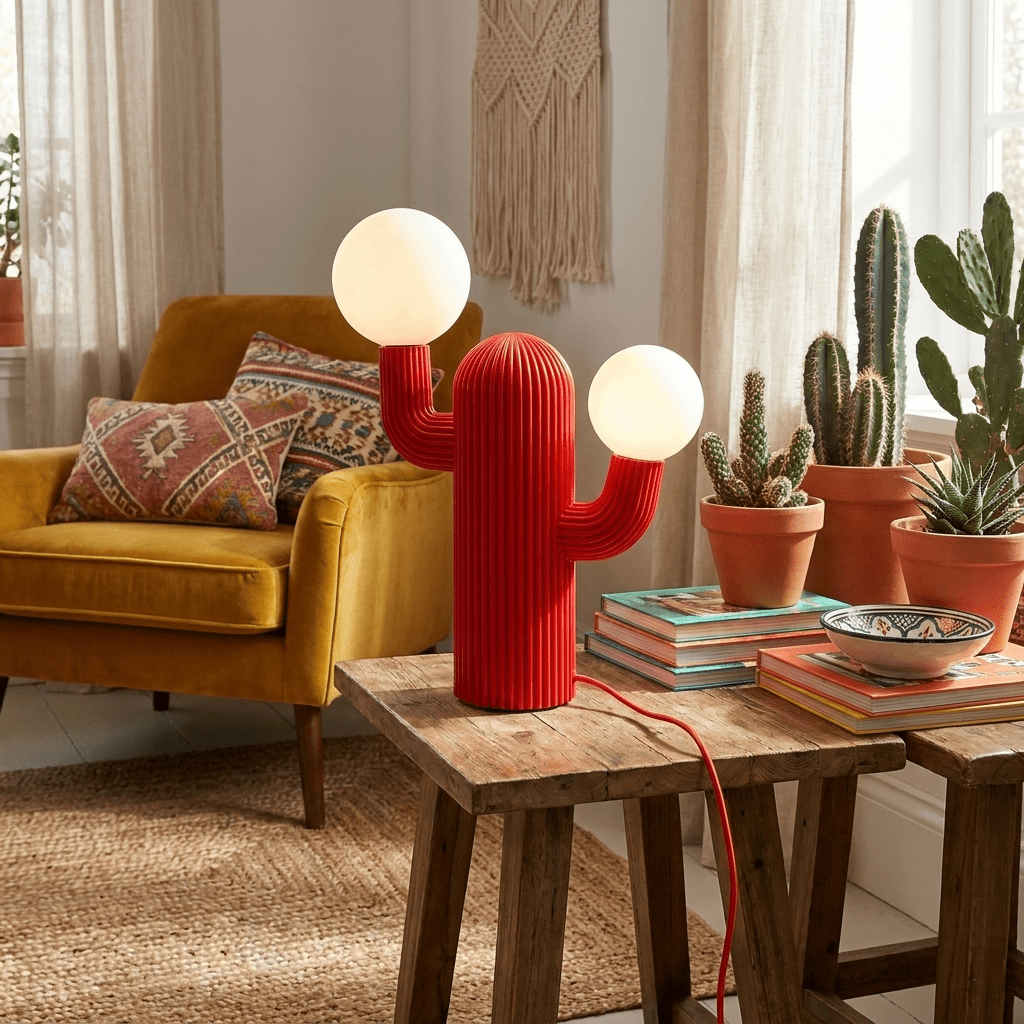 Playline Cactus Sculptural Table Lamp with Frosted Glass Globes