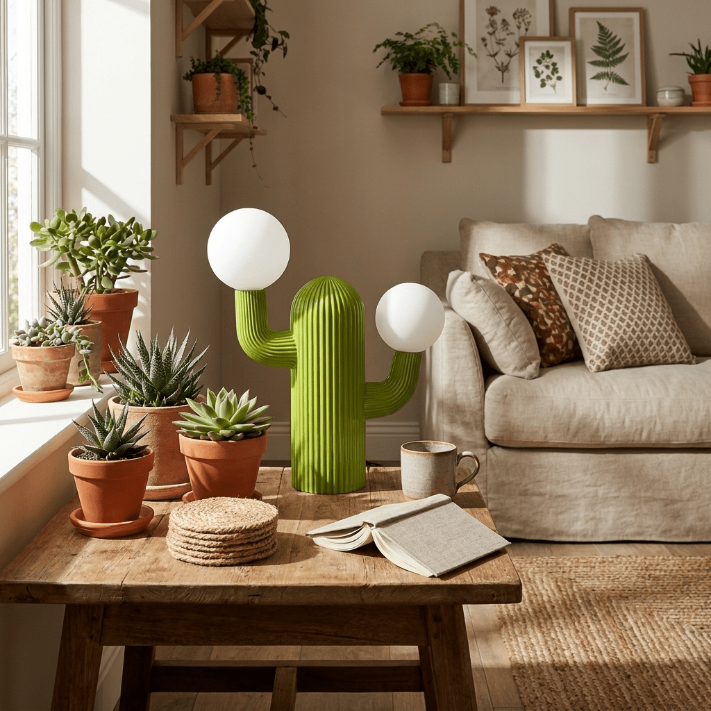 Playline Cactus Sculptural Table Lamp with Frosted Glass Globes
