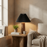 Pleara Sculpted Wood Table Lamp with Pleated Fabric Shade