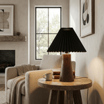 Pleara Sculpted Wood Table Lamp with Pleated Fabric Shade