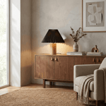Pleara Sculpted Wood Table Lamp with Pleated Fabric Shade