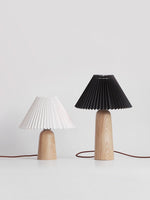Pleara Sculpted Wood Table Lamp with Pleated Fabric Shade