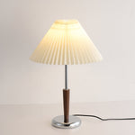 Lynnea Pleated Table Lamp in Chrome & Walnut – Modern Designer Bedside Lighting