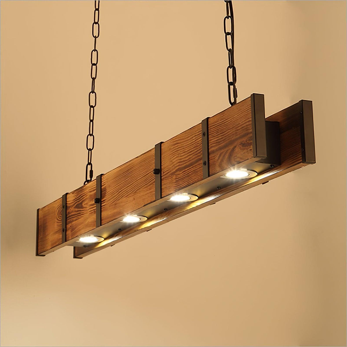 Pleva Linear Wood LED Chandelier, Modern Farmhouse Kitchen Island Light