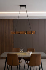 Pleva Linear Wood LED Chandelier, Modern Farmhouse Kitchen Island Light