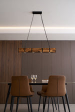 Pleva Linear Wood LED Chandelier, Modern Farmhouse Kitchen Island Light