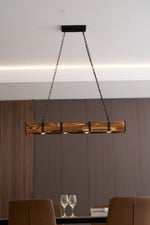 Pleva Linear Wood LED Chandelier, Modern Farmhouse Kitchen Island Light