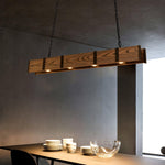 Pleva Linear Wood LED Chandelier, Modern Farmhouse Kitchen Island Light