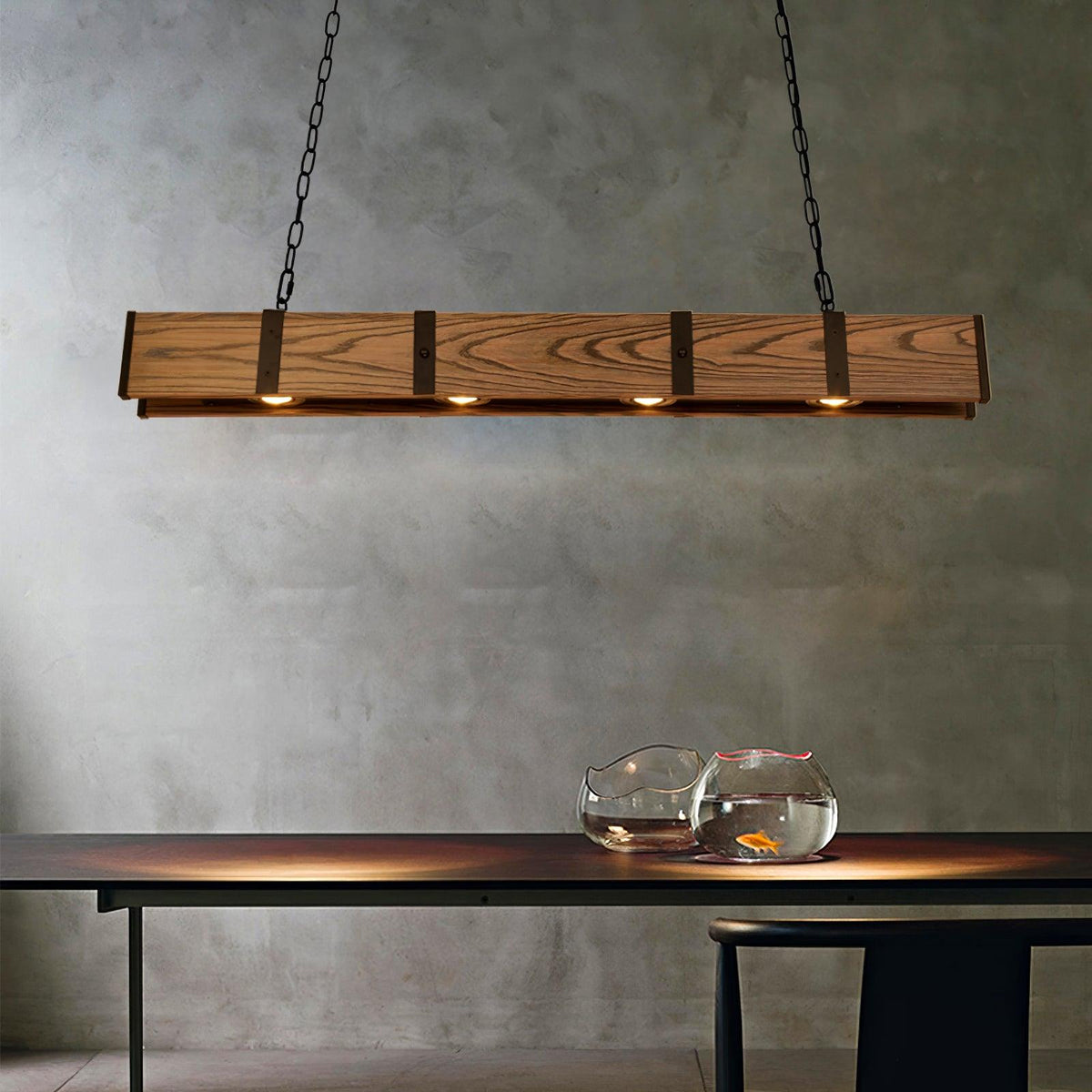 Pleva Linear Wood LED Chandelier, Modern Farmhouse Kitchen Island Light