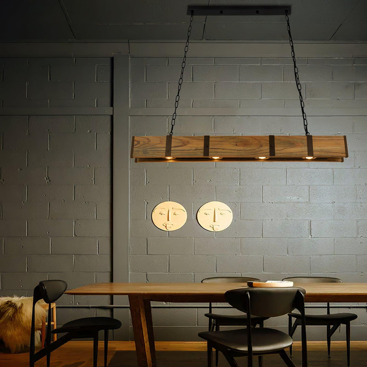 Pleva Linear Wood LED Chandelier, Modern Farmhouse Kitchen Island Light