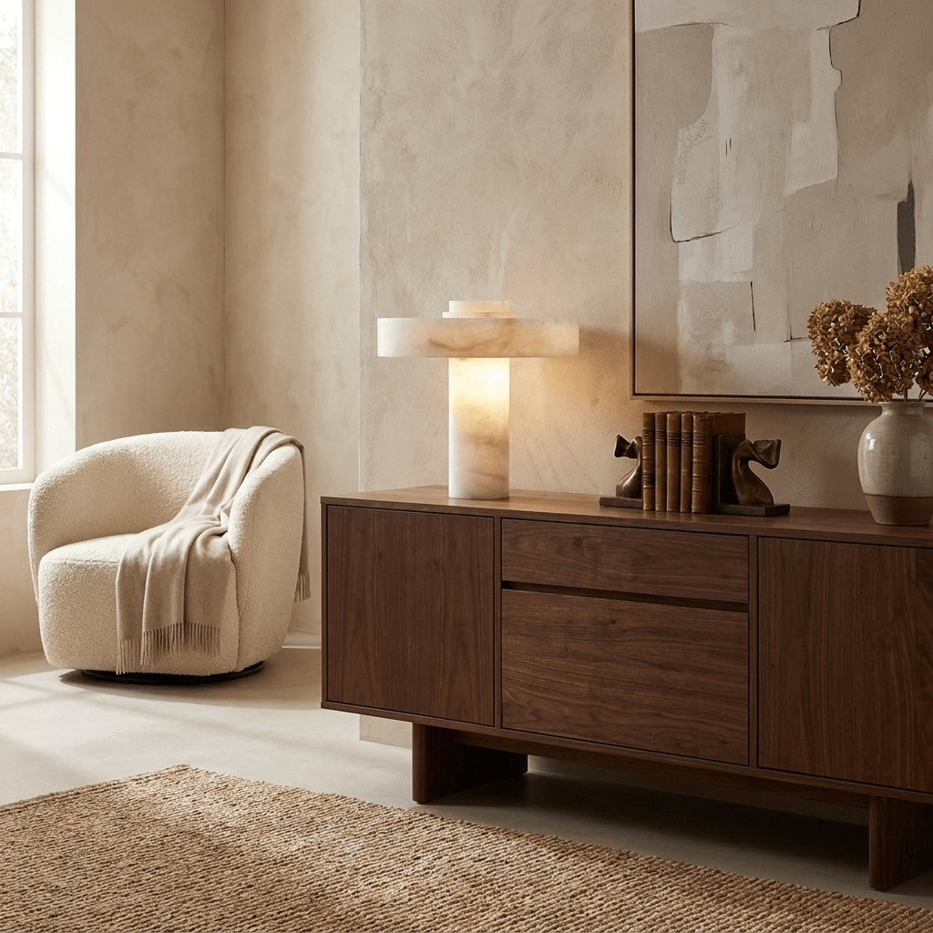 Plinth Natural Alabaster Table Lamp – Sculptural Ambient Lighting