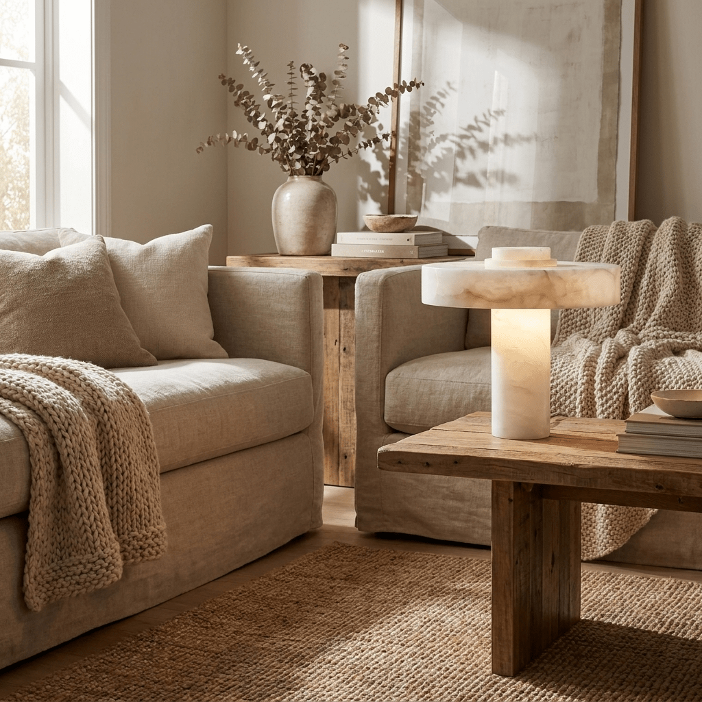 Plinth Natural Alabaster Table Lamp – Sculptural Ambient Lighting