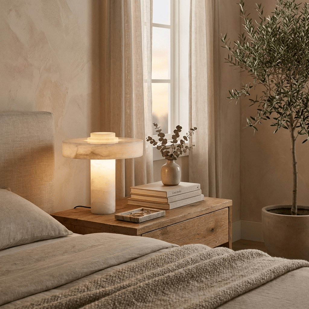 Plinth Natural Alabaster Table Lamp – Sculptural Ambient Lighting