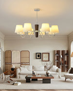 Plisse Fabric Chandelier with White Oak Accents for Dining Room and Living Room