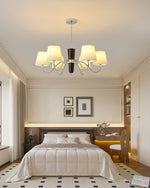 Plisse Fabric Chandelier with White Oak Accents for Dining Room and Living Room