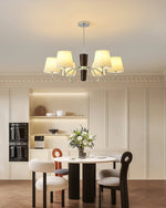 Plisse Fabric Chandelier with White Oak Accents for Dining Room and Living Room