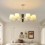 Plisse Fabric Chandelier with White Oak Accents for Dining Room and Living Room