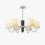 Plisse Fabric Chandelier with White Oak Accents for Dining Room and Living Room