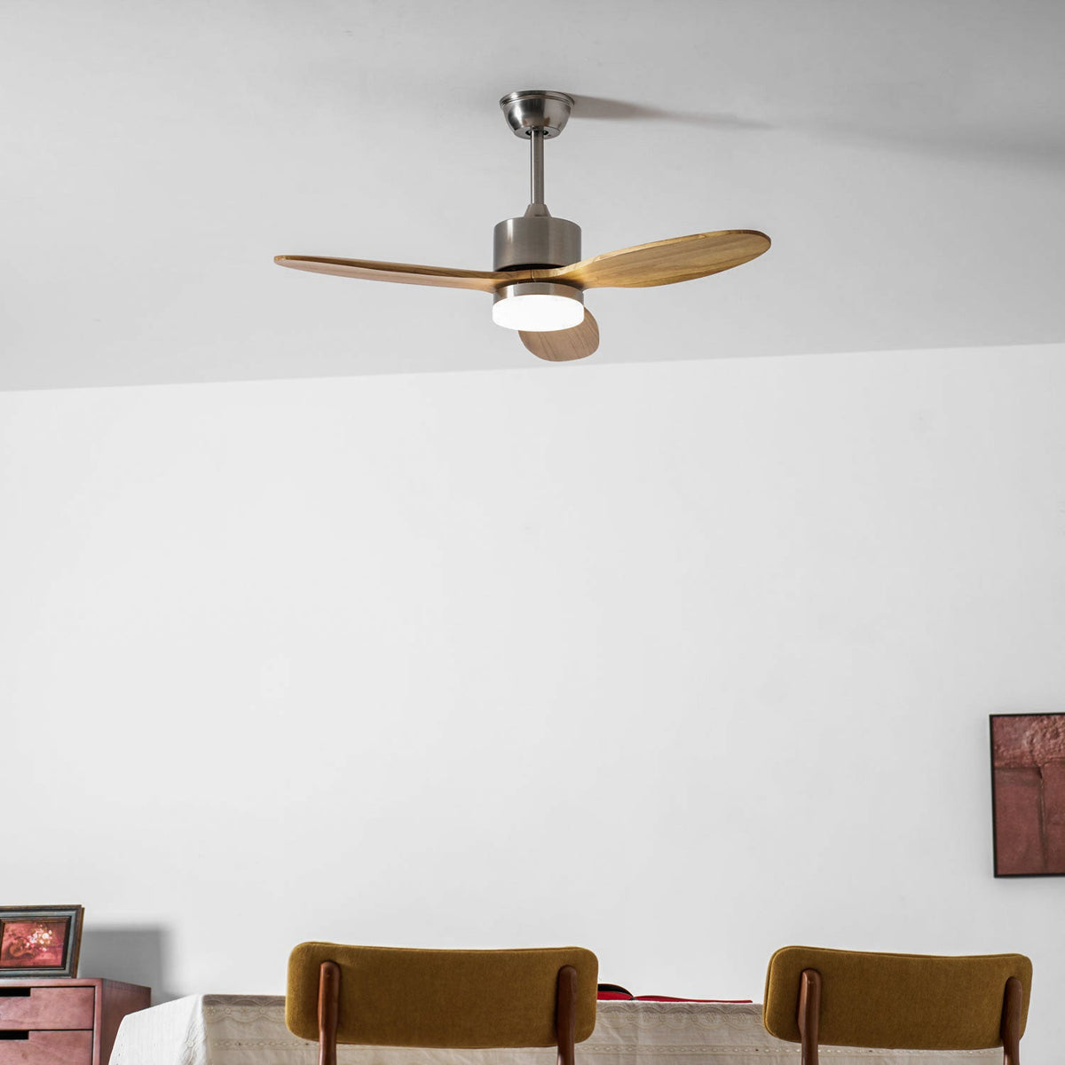 Polaris Ceiling Fan with Dimmable LED Light, 52" Wooden Blades