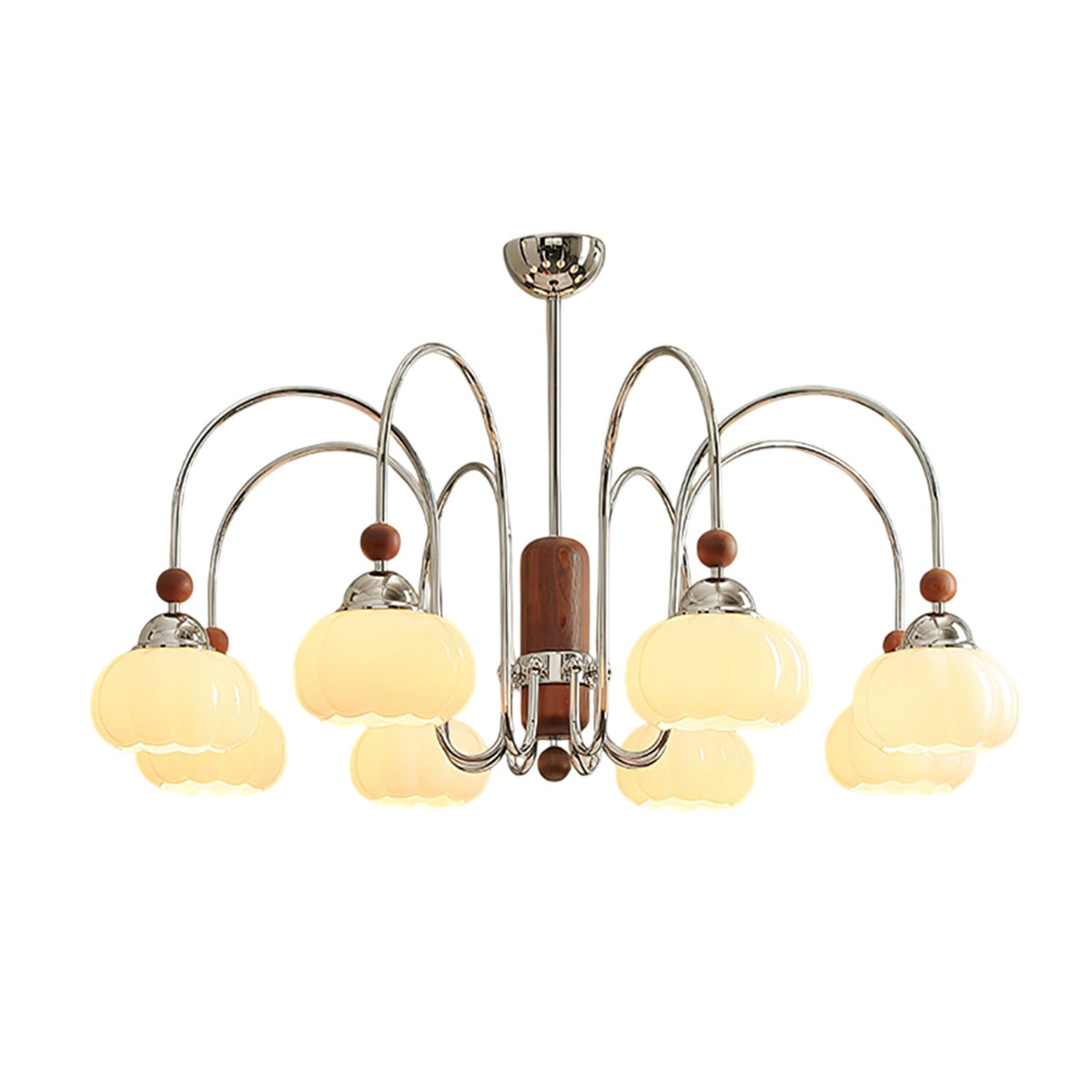 Pomona Sculptural Glass Chandelier with Chrome and Wood Accents