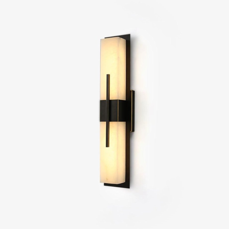 Axis Twin Alabaster LED Wall Sconce, Modern Brass & Black Finish