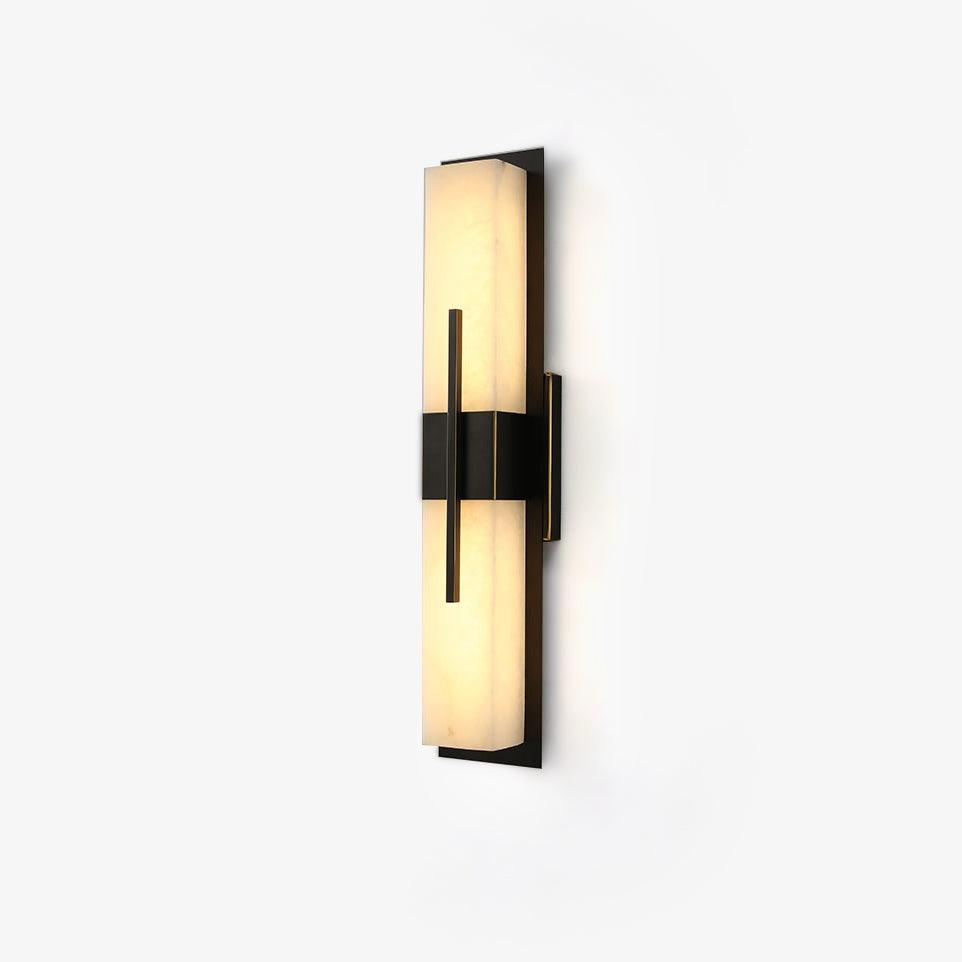 Axis Twin Alabaster LED Wall Sconce, Modern Brass & Black Finish