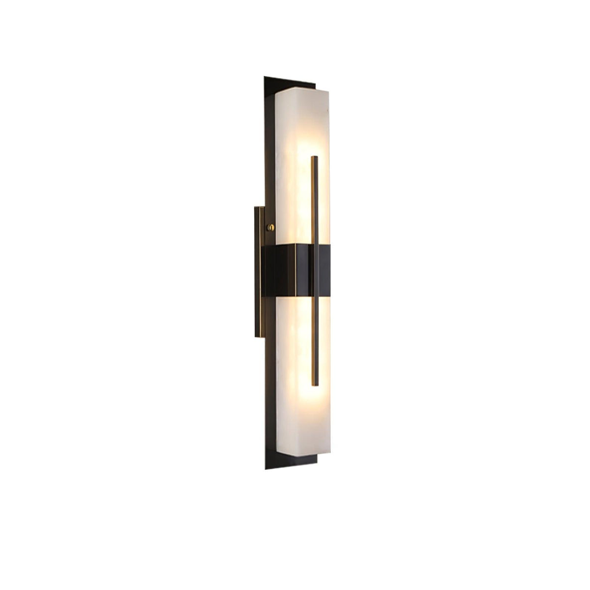 Axis Twin Alabaster LED Wall Sconce, Modern Brass & Black Finish