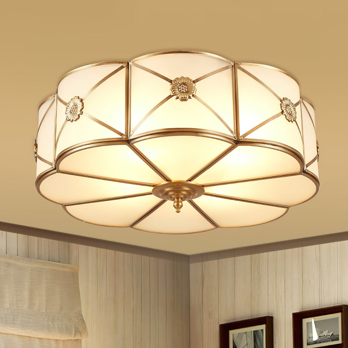 Preston Brass Flush Mount Ceiling Light with Frosted Glass Shade