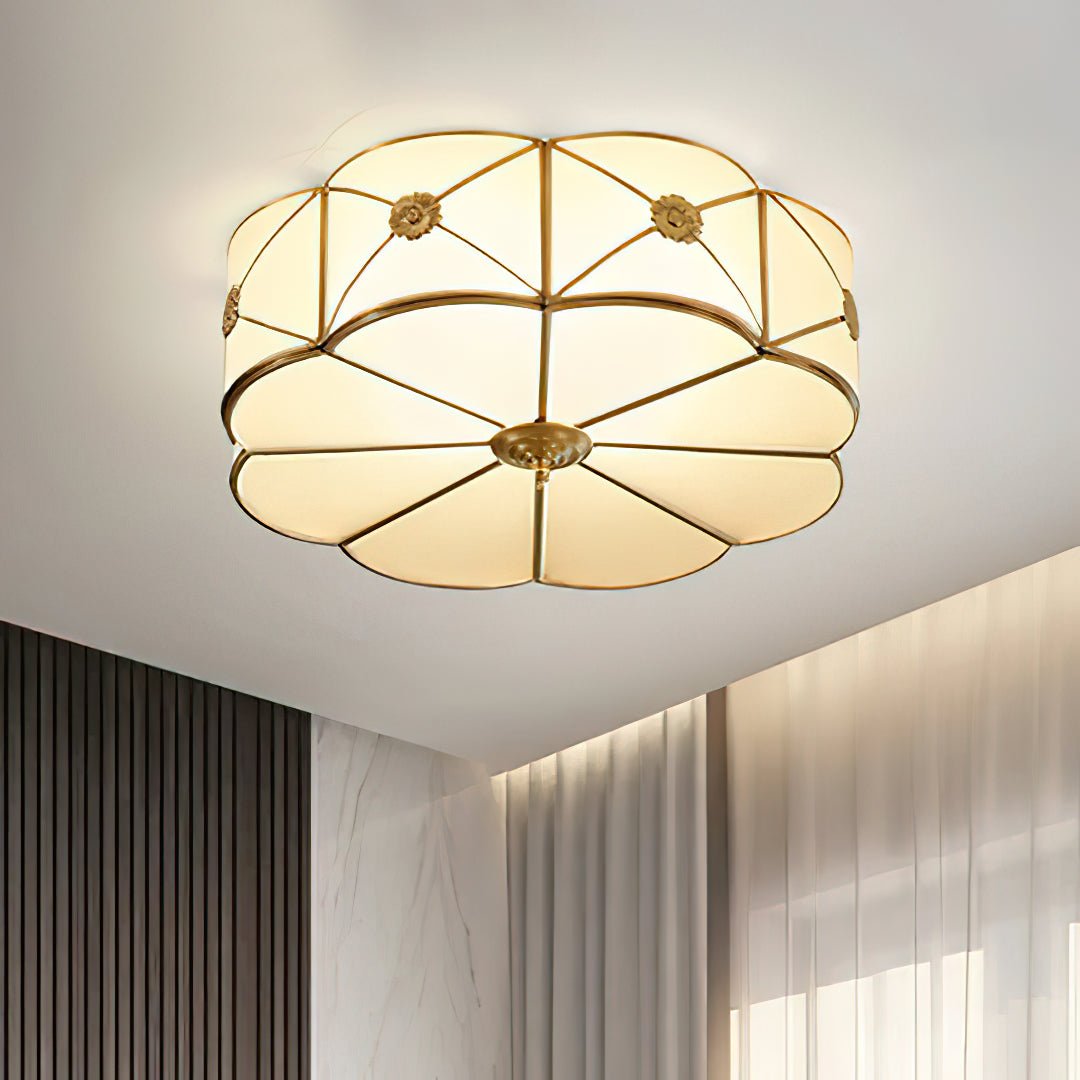 Preston Brass Flush Mount Ceiling Light with Frosted Glass Shade