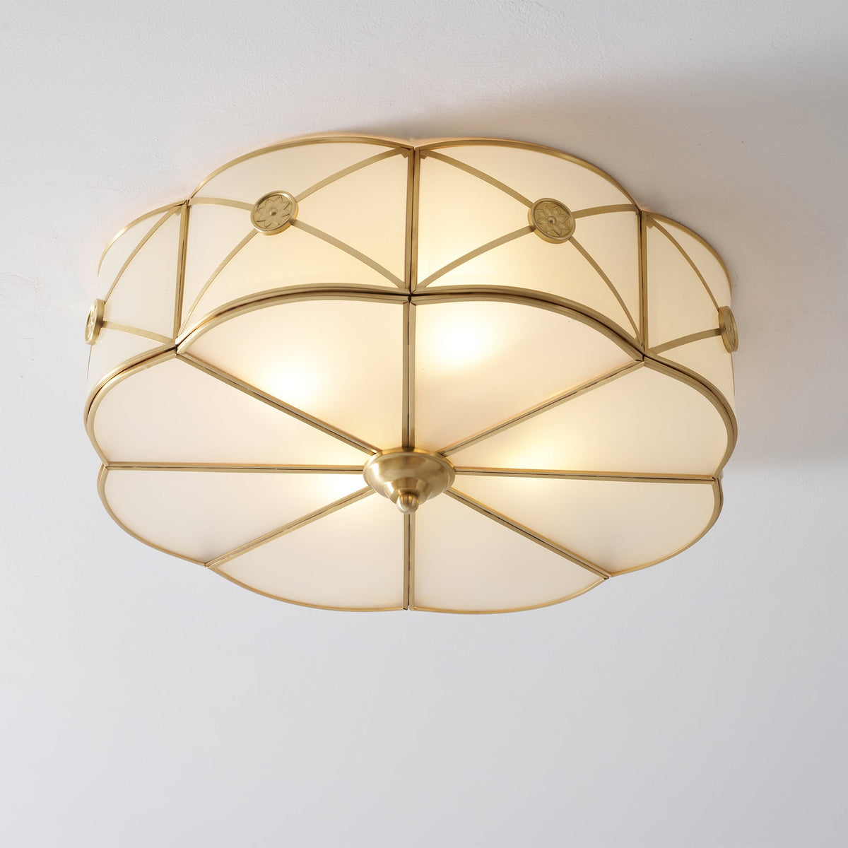 Preston Brass Flush Mount Ceiling Light with Frosted Glass Shade