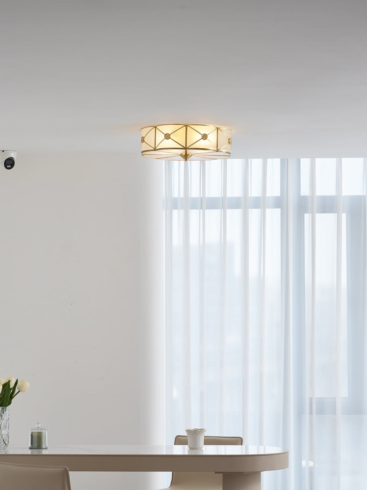 Preston Brass Flush Mount Ceiling Light with Frosted Glass Shade
