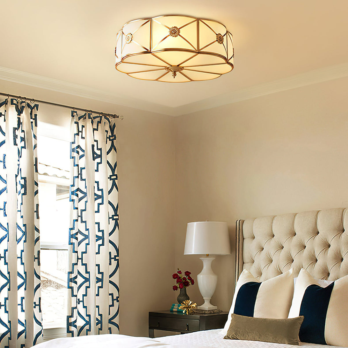 Preston Brass Flush Mount Ceiling Light with Frosted Glass Shade