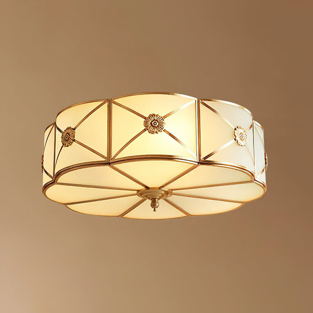 Preston Brass Flush Mount Ceiling Light with Frosted Glass Shade