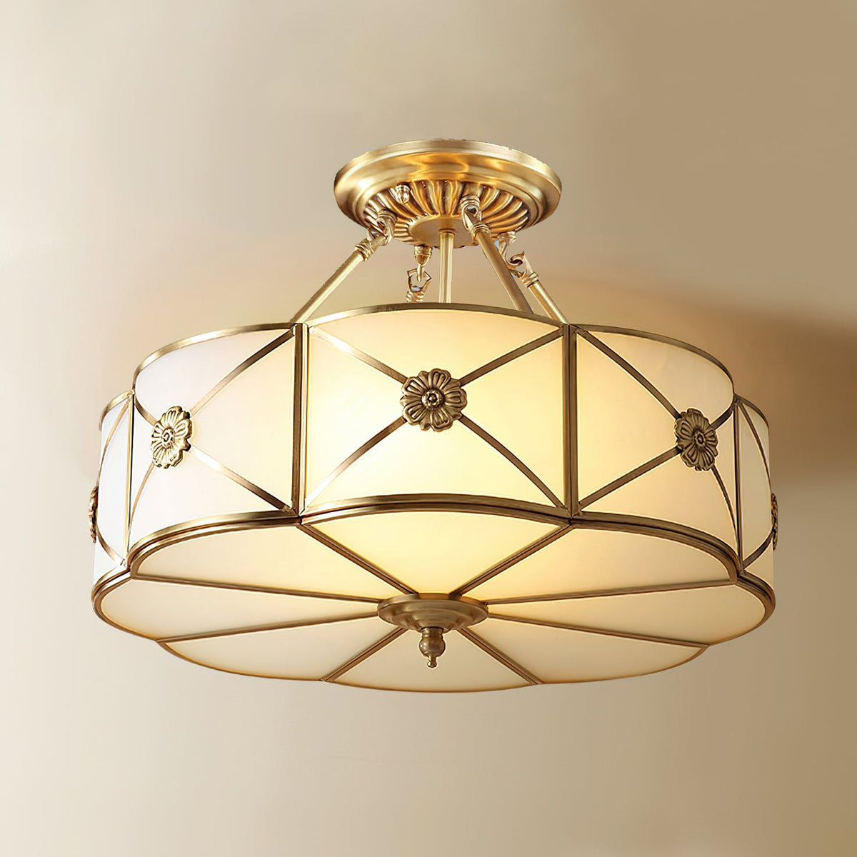 Preston Brass Flush Mount Ceiling Light with Frosted Glass Shade